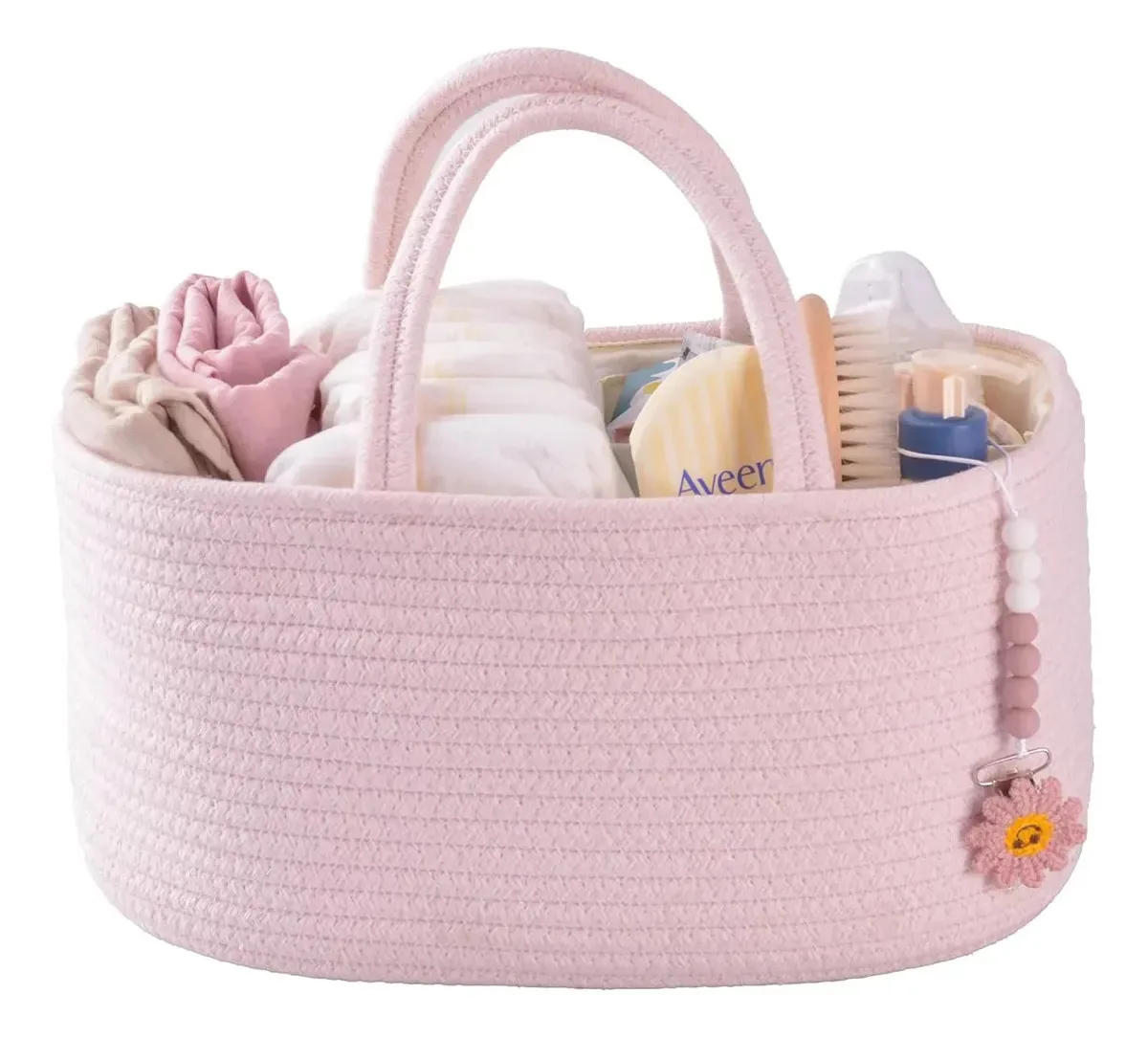 Organizador portátil de fraldas para bebês com alças e rosa claro