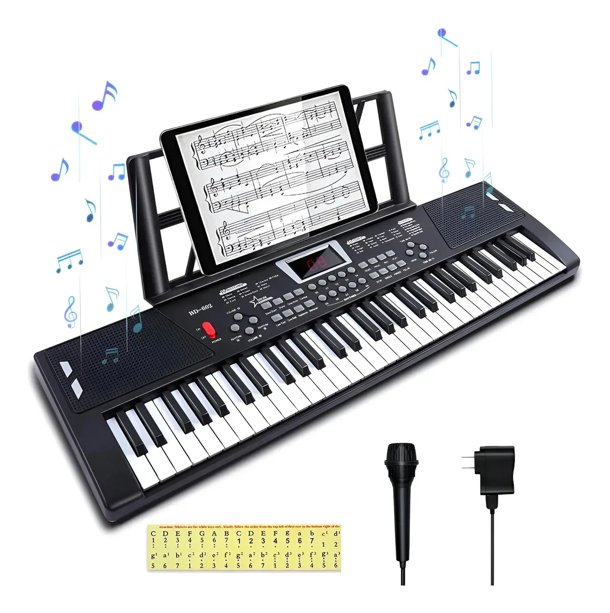 Teclado de piano eletrônico portátil para iniciantes preto