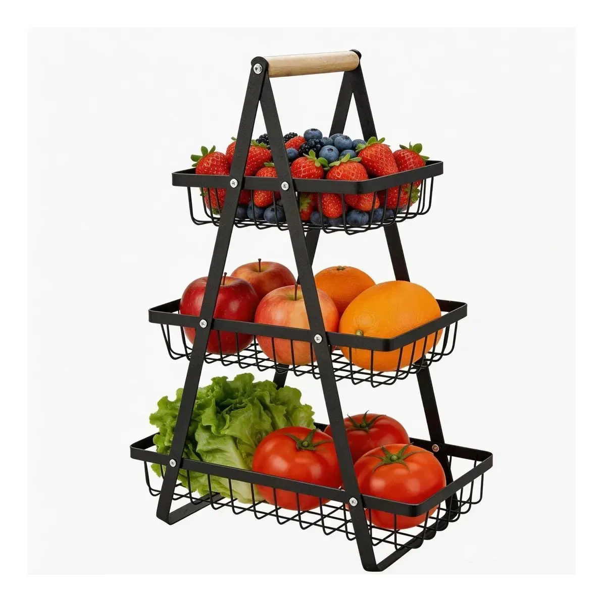 Organizador multiuso para cesta de frutas e vegetais, 3 camadas, preto
