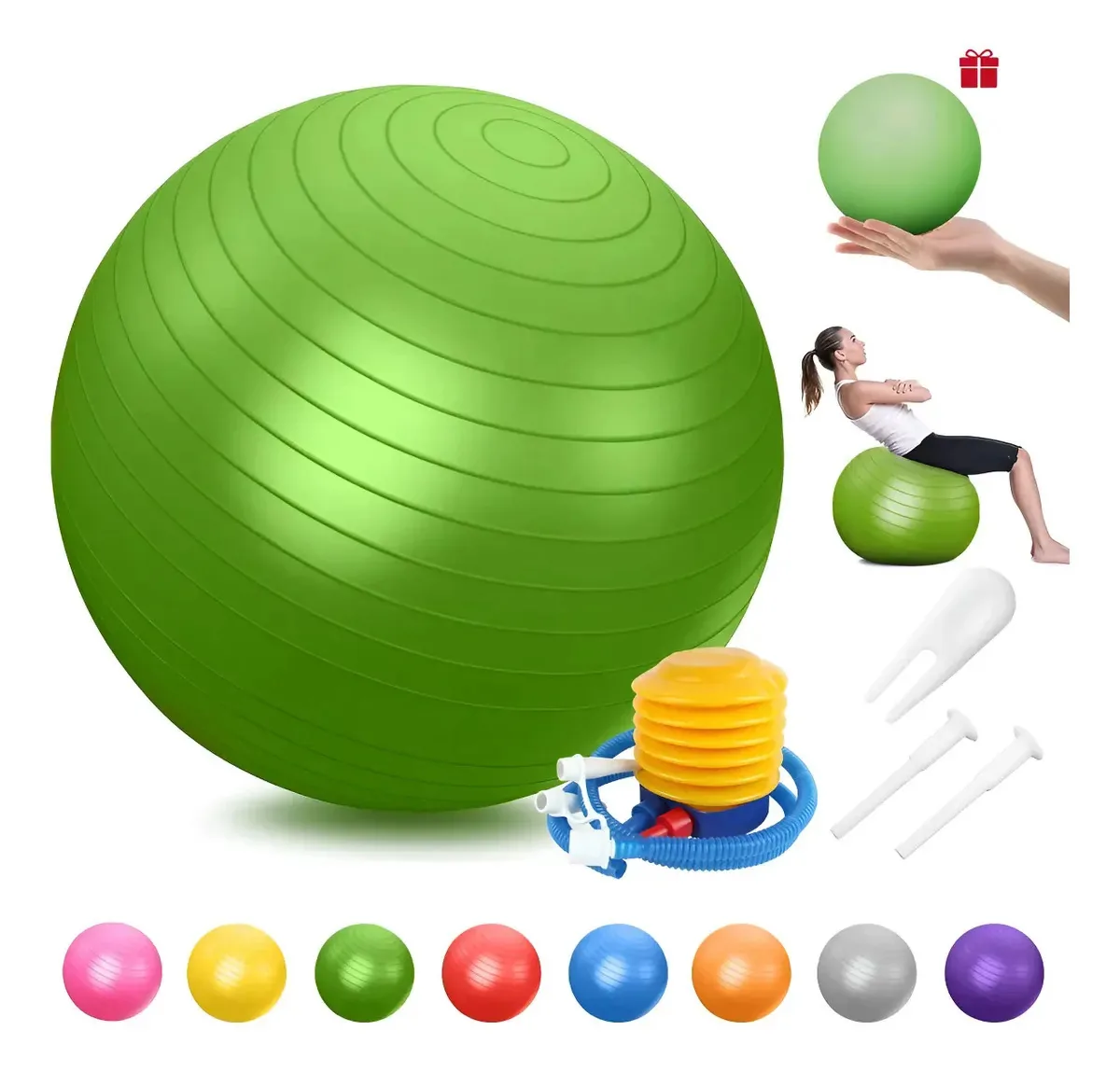 Bola de ioga Pilates 75cm+bola de Pilates 25cm com bomba verde