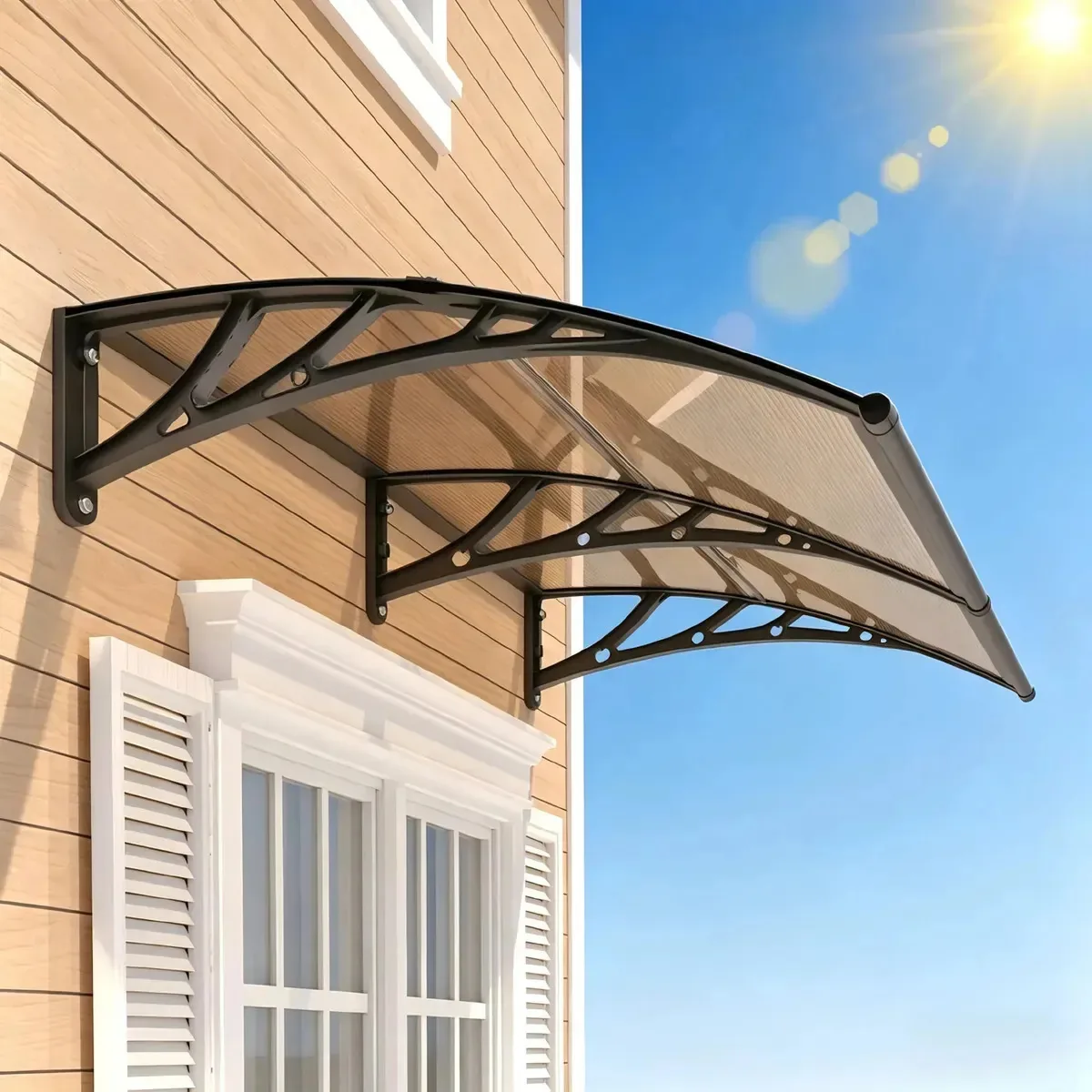 Toldos De Policarbonato Modular 200x60cm - Kit Cobertura E Proteção Para Janela Com Toldo Para Varanda Alpendre Deck E Área Externa