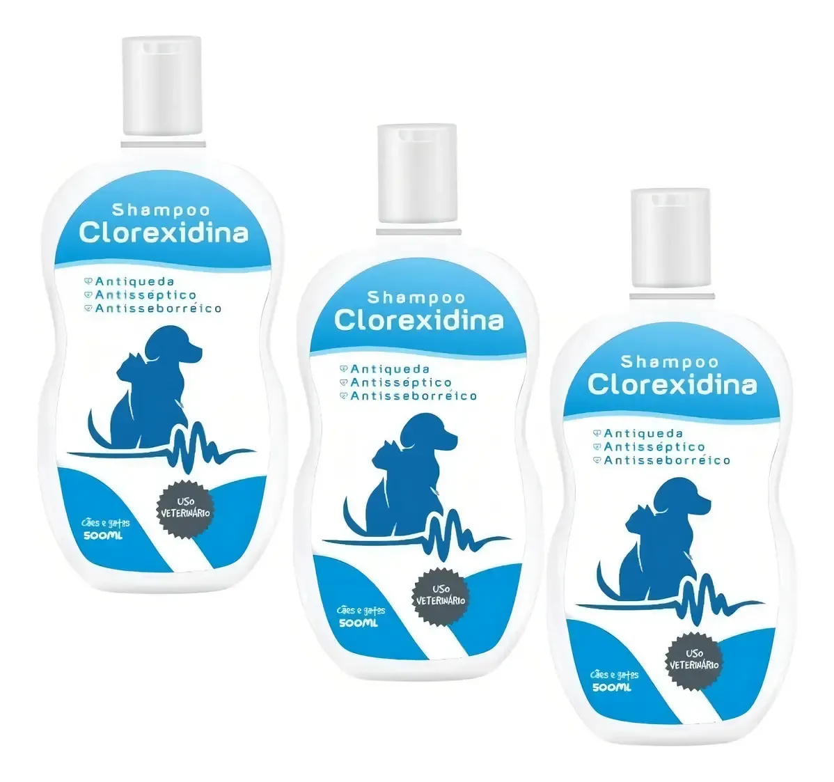 3 Shampoos Clorexidina P/ Dermatites Antisséptico 500ml 5x1 Floral