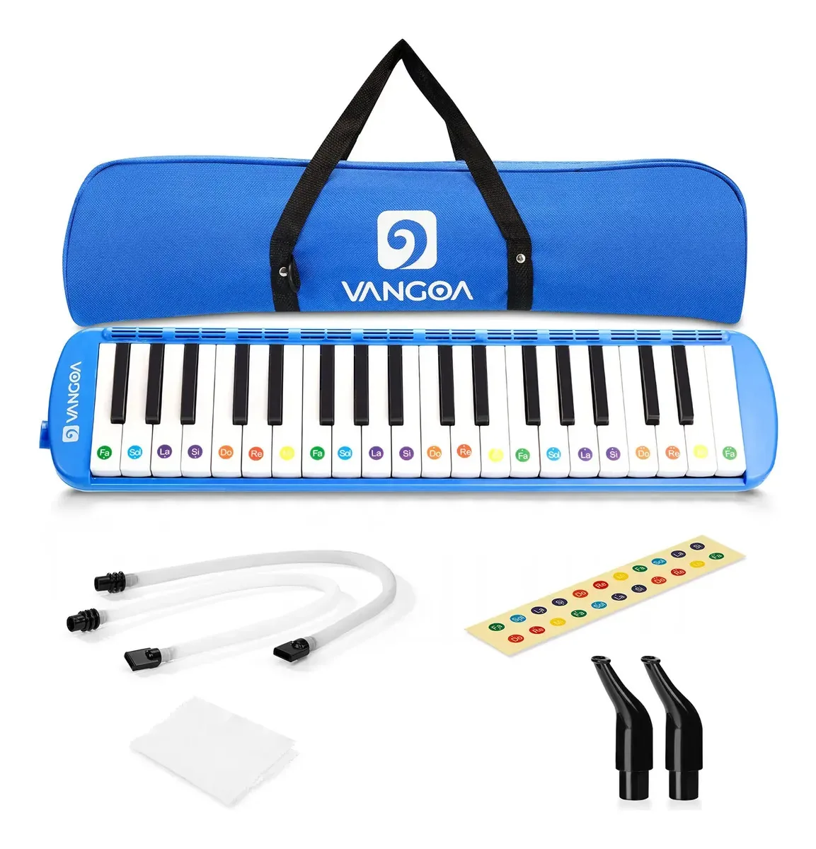 Vangoa 32 teclas Melodica Blue portátil com bolsa de transporte, bicos curtos e longos para crianças iniciantes