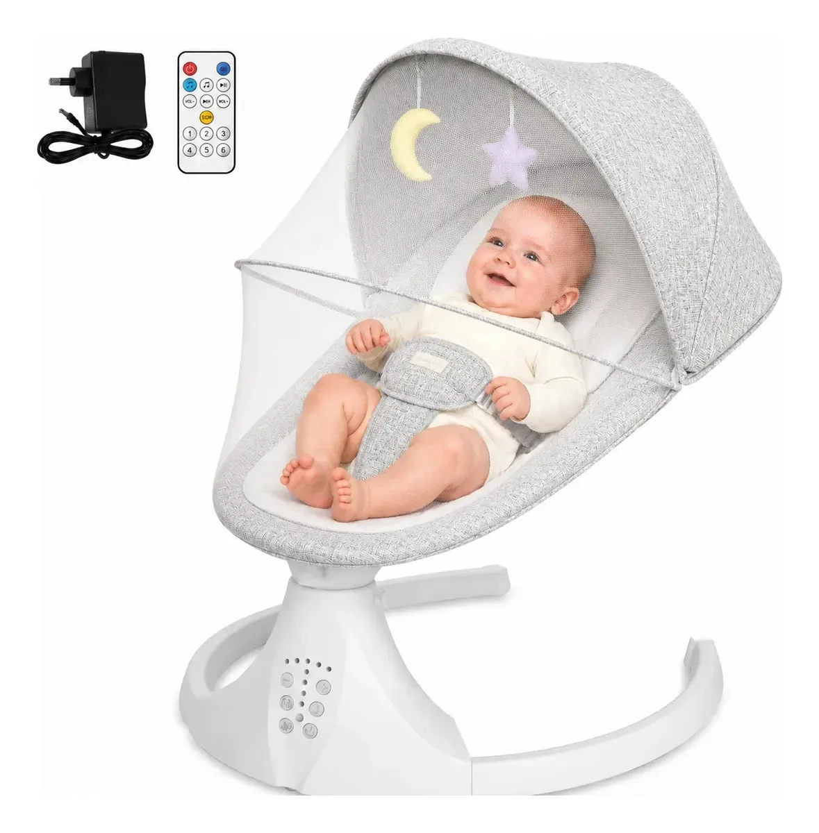 Cadeira de Balanço Elétrica Flybb com Bluetooth, 5 Velocidades e Mosquiteiro