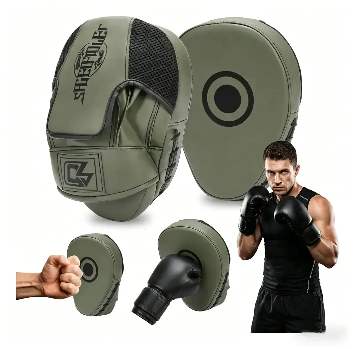 Par De Manoplas De Treinamento Para Artes Marciais Cor Verde Escuro