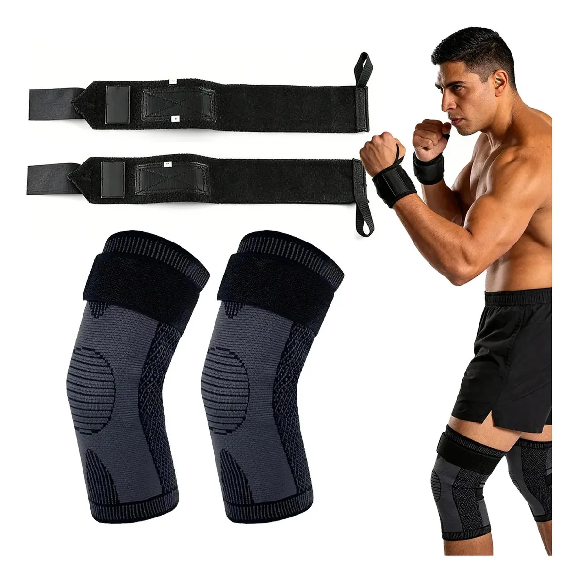 Conjunto de joelheiras esportivas de compressão com pulseira para ginástica estilo 1