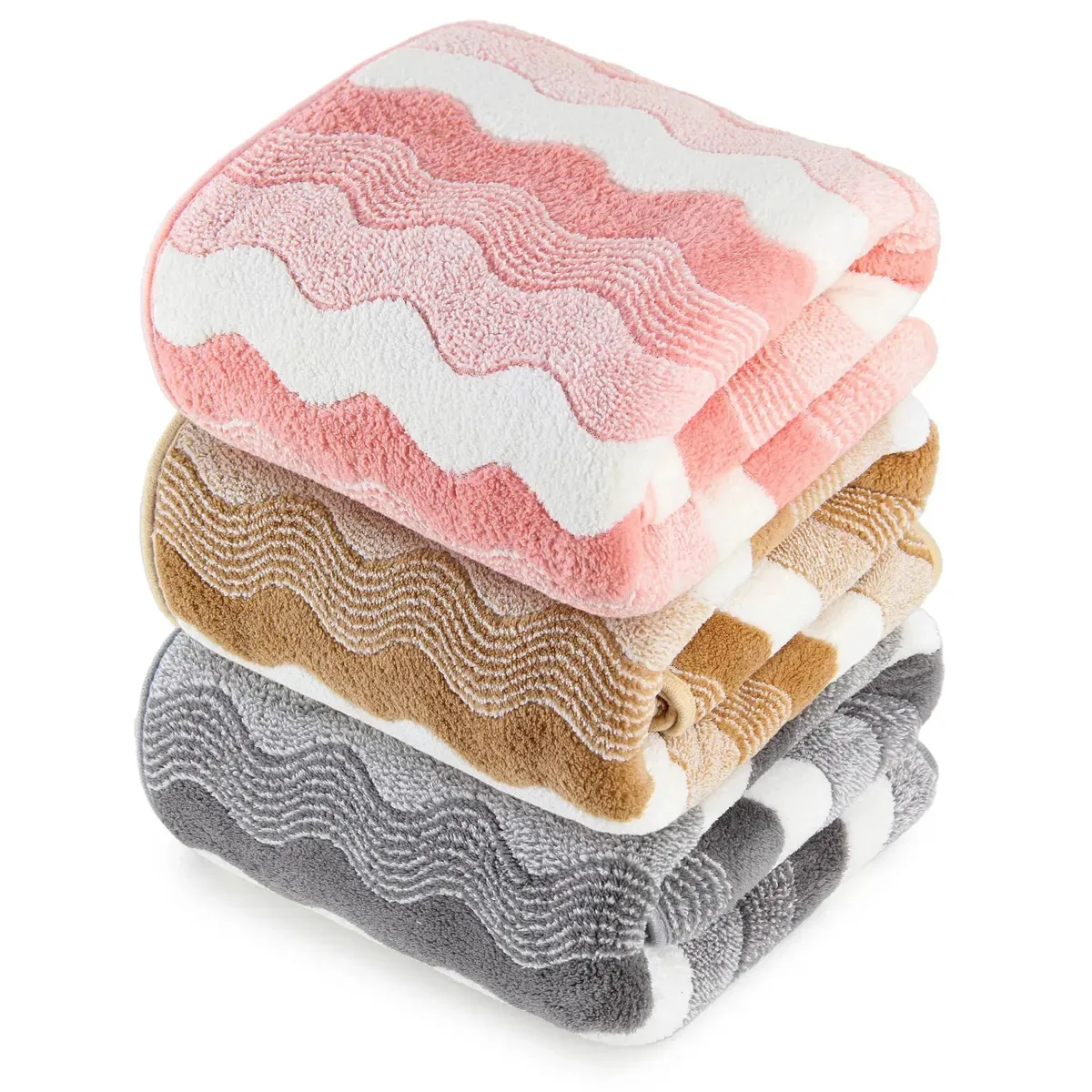 Toalhas de 3 peças Toalhas de banho completas Toalha de banho grande de 70 × 140 cm, toalhas de banho completas Yuriria, veludo coral, toalhas de banho grandes, rosa café e cinza