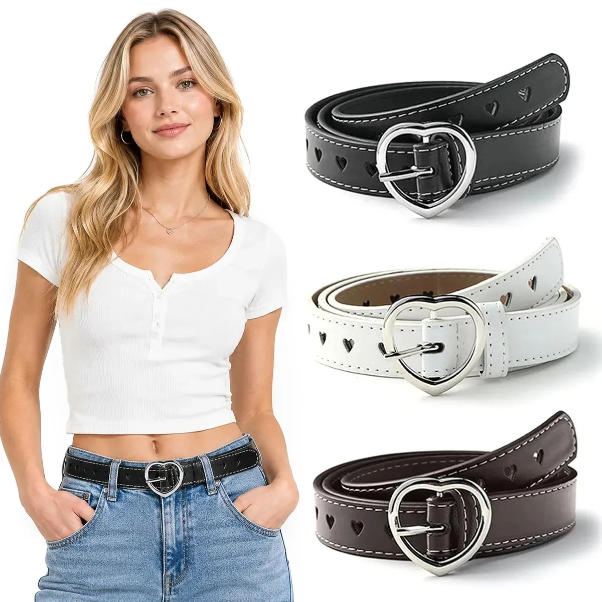 3 peças de cintos femininos, moda e elegante, combinação A