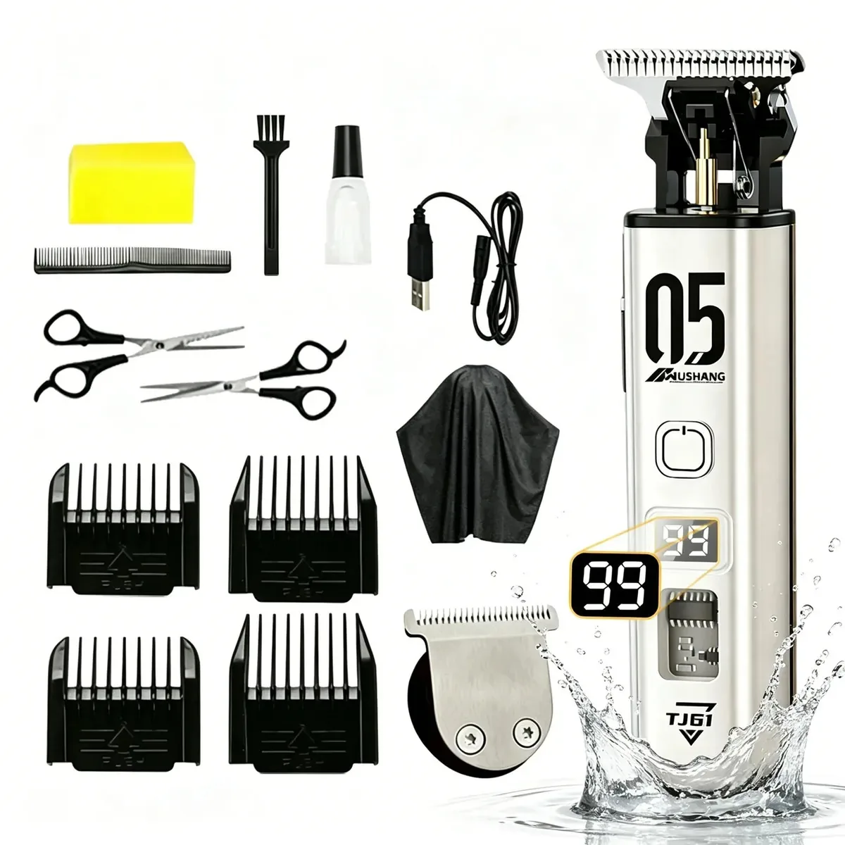 Conjunto de máquina de cortar cabelo elétrica para cortar cabelo, 14 unidades, cor branca