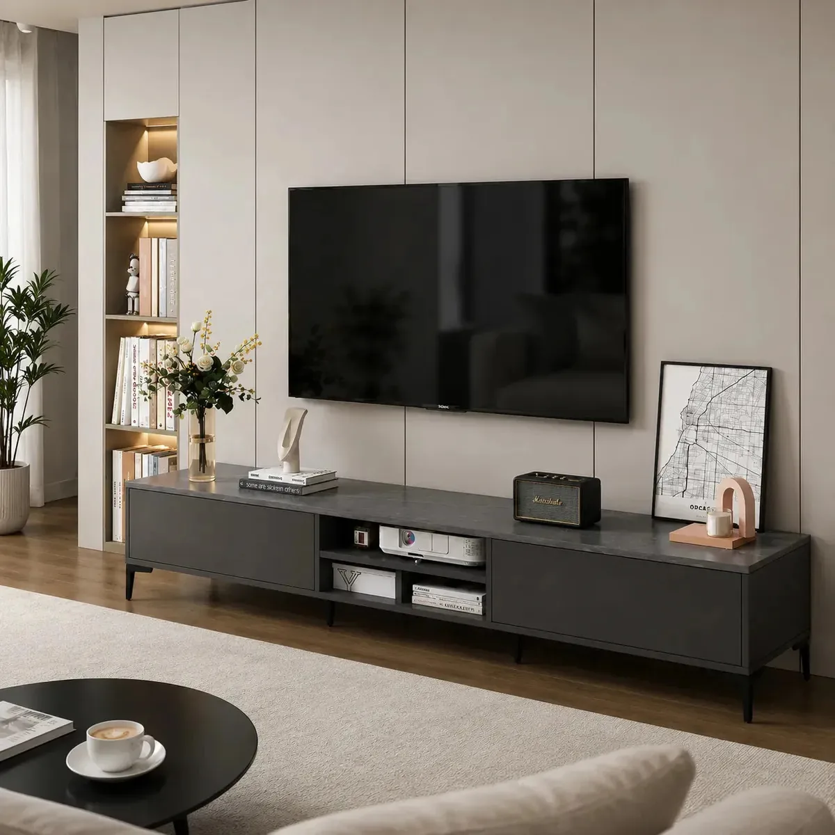 Móveis de TV Rack 160 cm 2 portas de madeira 70 Casa Bella Grey