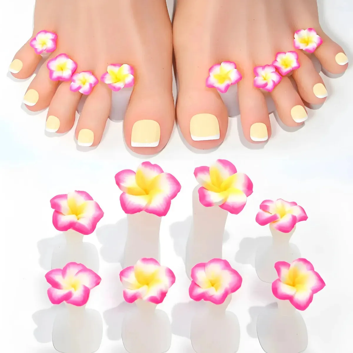 8 divisórias de dedos de silicone, flores, unhas, pedicure, manicure, plumeria floral
