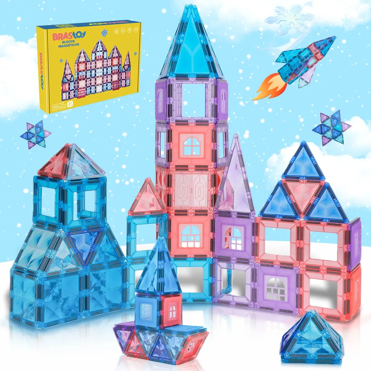 Blocos Construção Magnético Gelo E Neve Transparente 104 Pcs 104