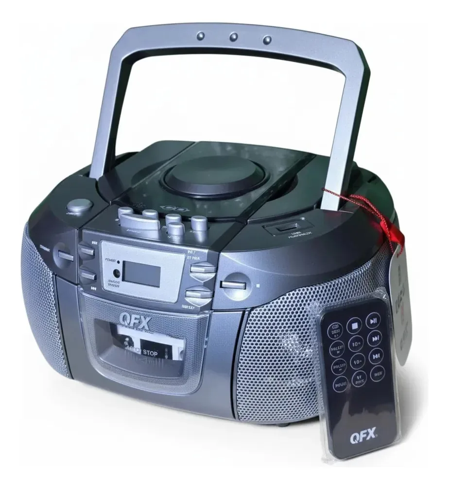 Cassete Qfx Boombox CD/MP3 Bt Usb Aux AM/FM C/c Gravador cinza escuro