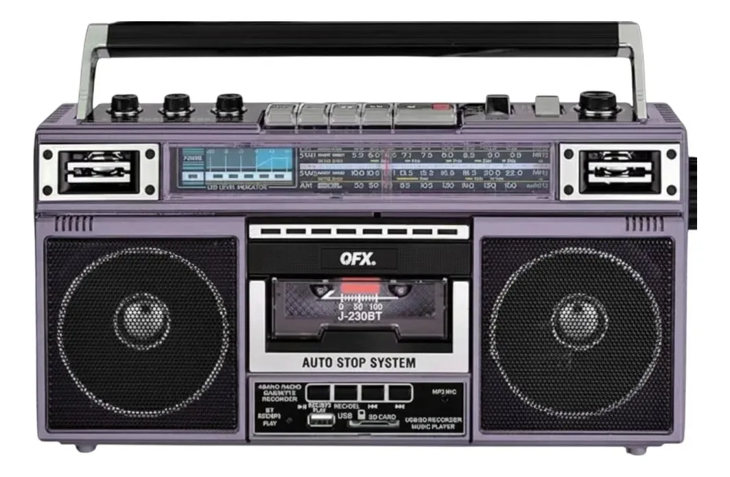 Gravador de rádio recarregável Bluetooth, cassete USB portátil, cor violeta