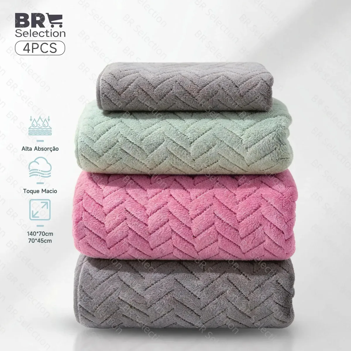 Br Selection Jogo 4 Toalhas De Banho Microfibra 140cm
