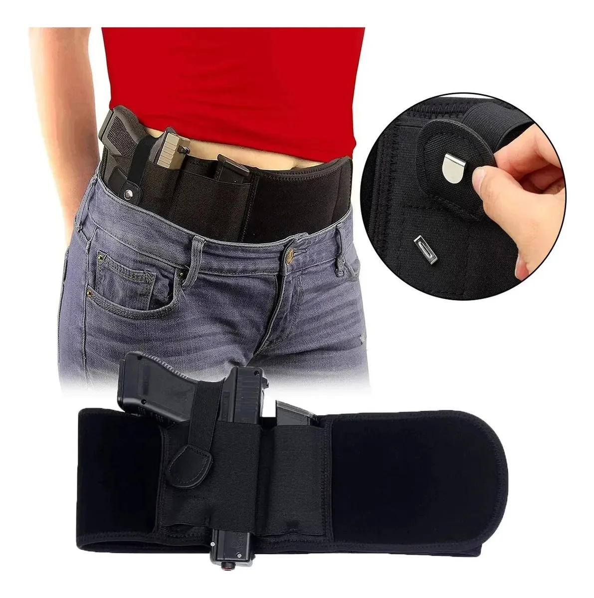 Estojo para armas Tactical Band Belly Hidden, arma invisível para mão direita, preta