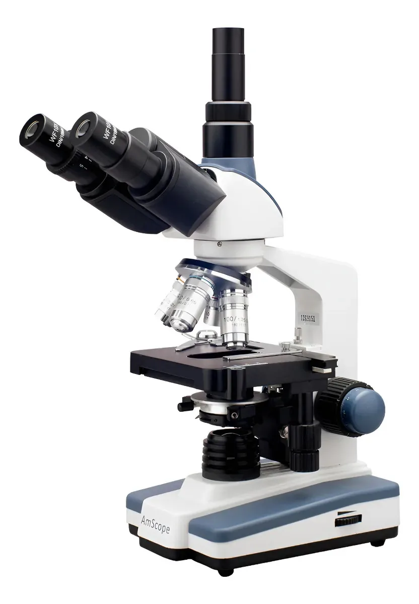 Microscópio composto trinocular Amscope Siedentopf Profesi. Blanco