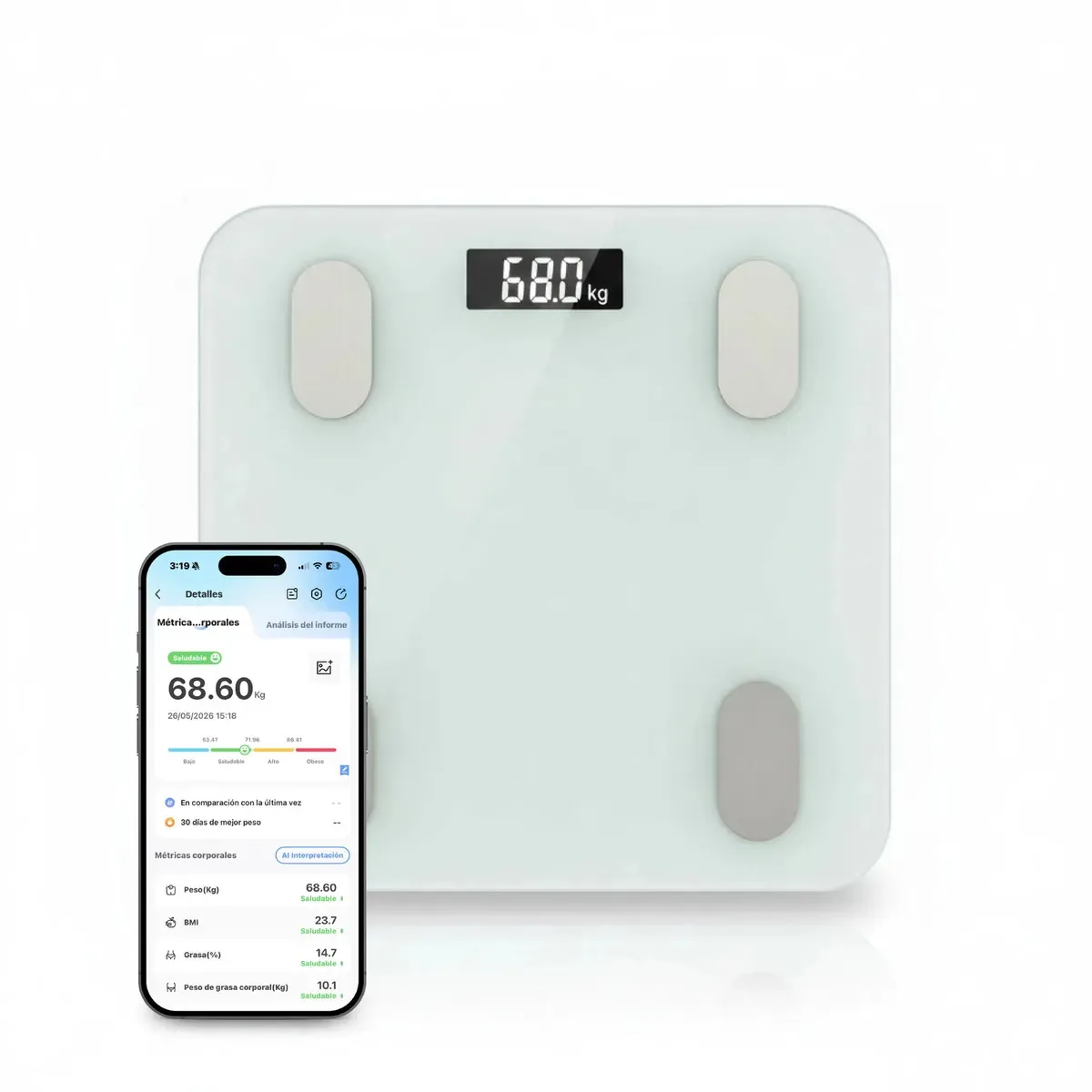 Balança digital Smart Weight Vitalia Bluetooth Bathroom LCD IMC 17 Medições com bioimpedância