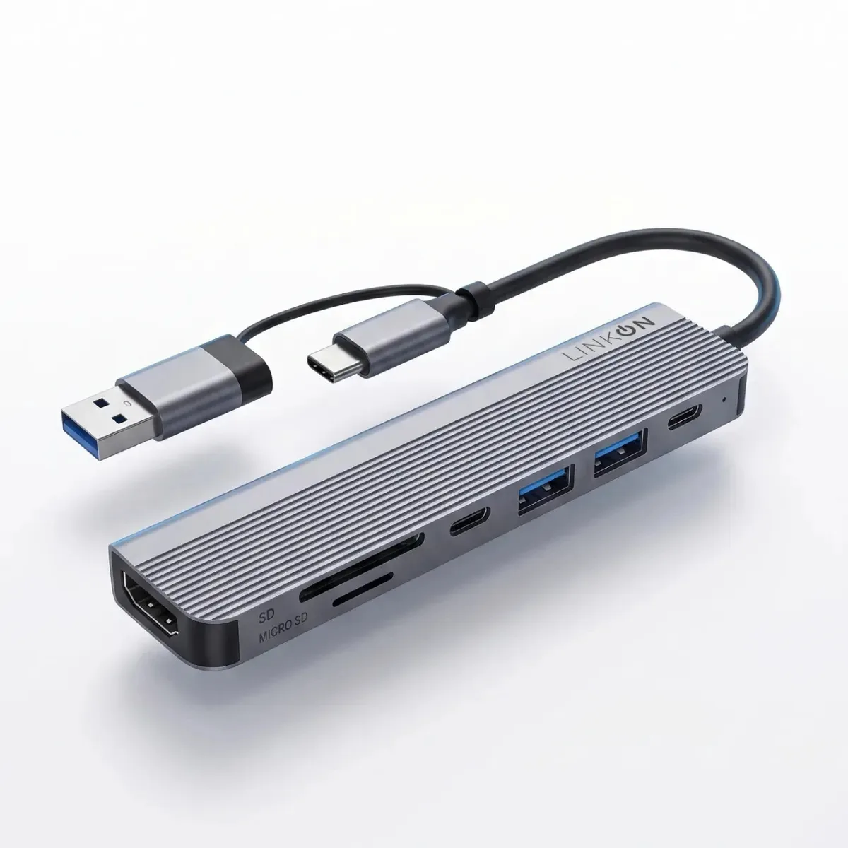 Hub de adaptador USB C Linkon 7 em 2 para Mac Macbook Windows - Alumínio