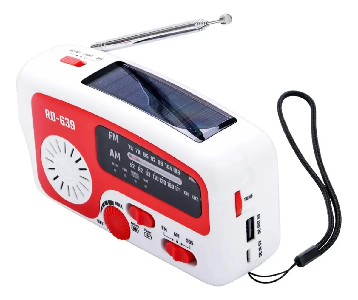 Rádio solar A/r 1200 mAh, rádio meteorológico AM/FM, banco de energia para carregamento telefônico de emergência - Rádio meteorológico com lâmpada de alarme, lanterna para acampamento ao ar livre