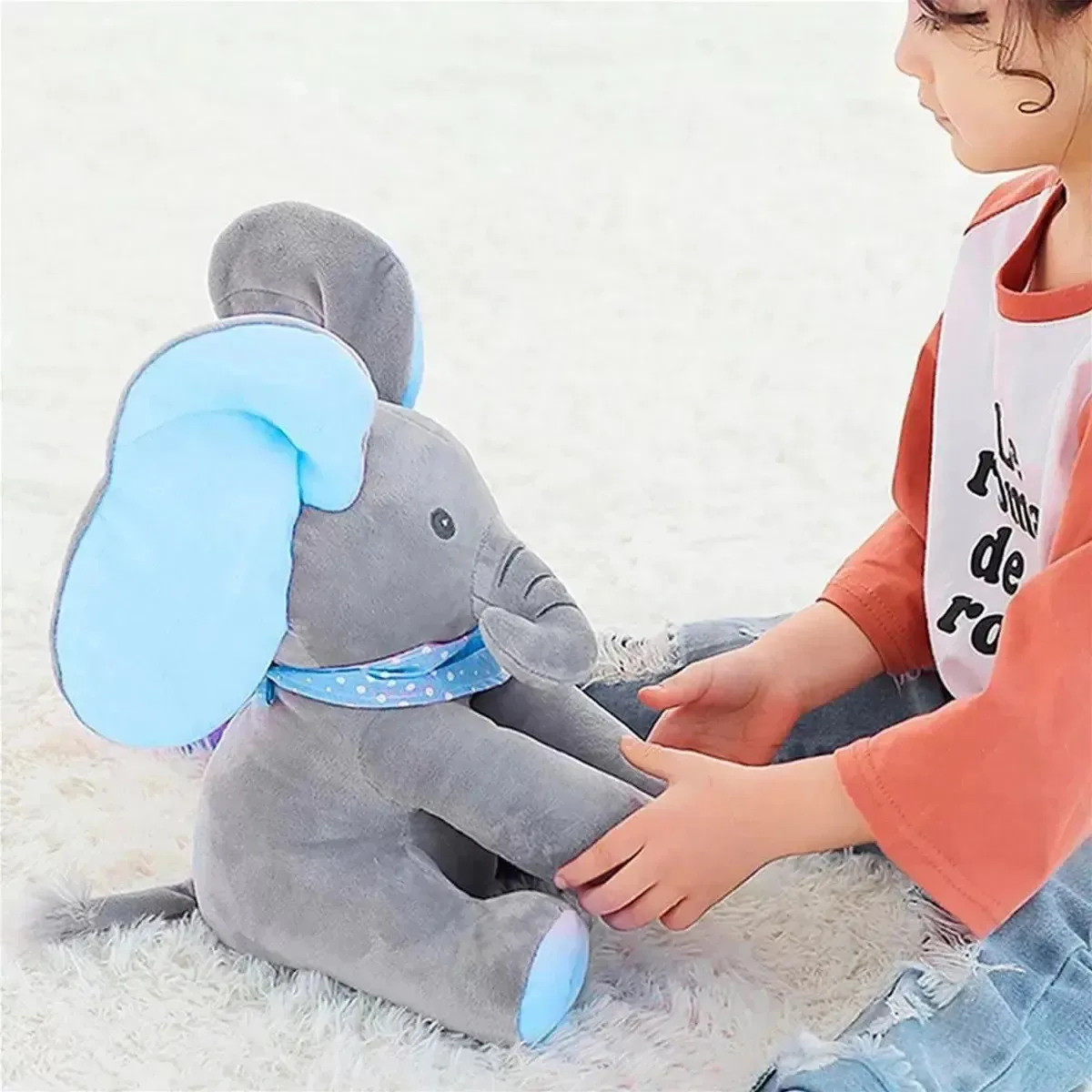 Presente Bebê Chá Elefante Mamboo Musical Meche Orelhas Azul