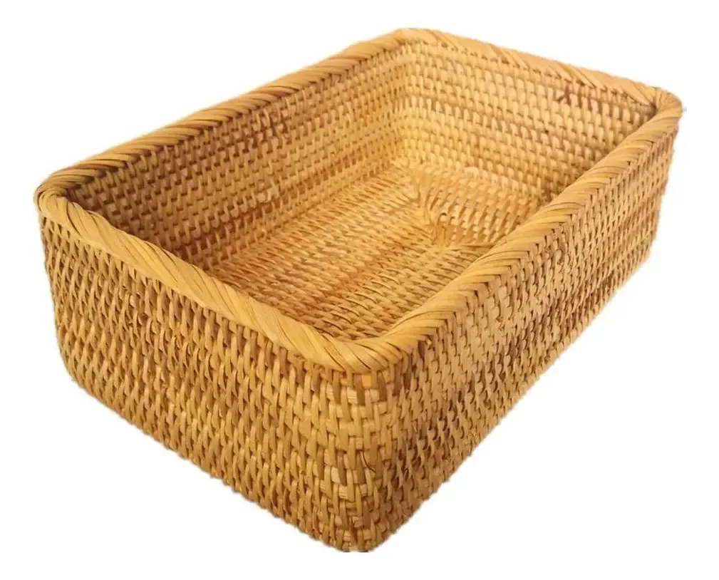 Organizador retangular grande de vime Amololo 29x19x9 cm bege