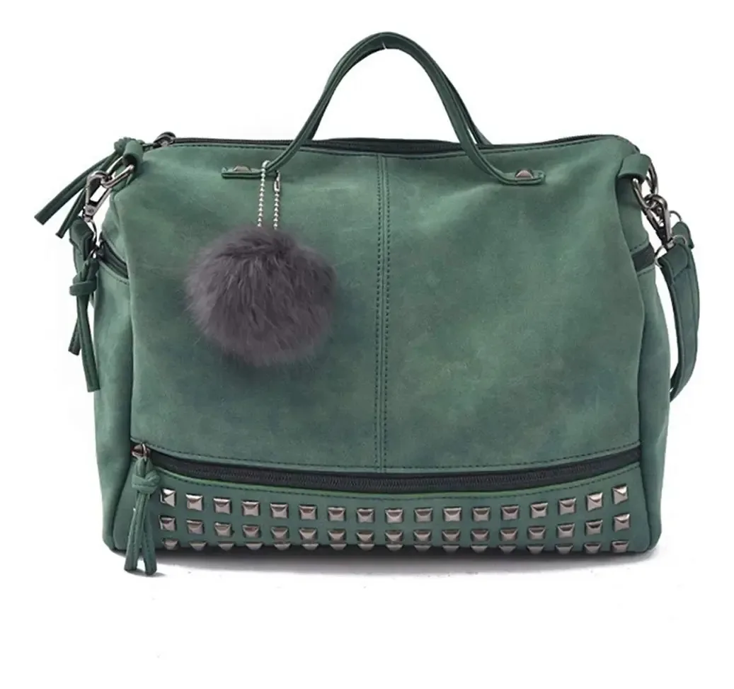 Bolsas e bolsas femininas Rivet Crossover, couro cravejado, bolsa Wanderer, bolsa de ombro com alça superior para mulheres (verde)