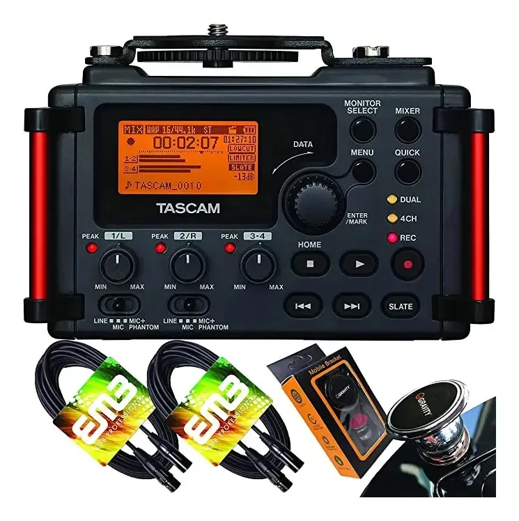 Tascam DR-60DmkII - Gravador de campo multipista de 4 entradas e 4 faixas com cabo embutido e suporte magnético para telefone