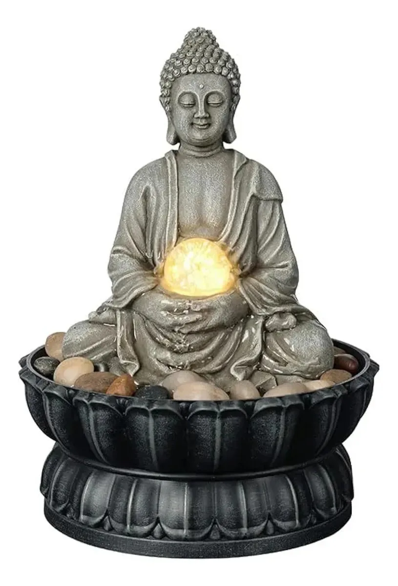 Fonte de água decorativa zen com LED e Buda cinza