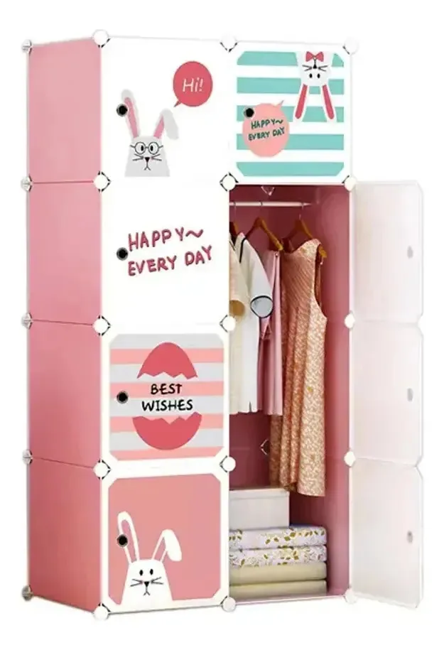 Closet Armário com caixas organizadoras de roupas para crianças, Rosa