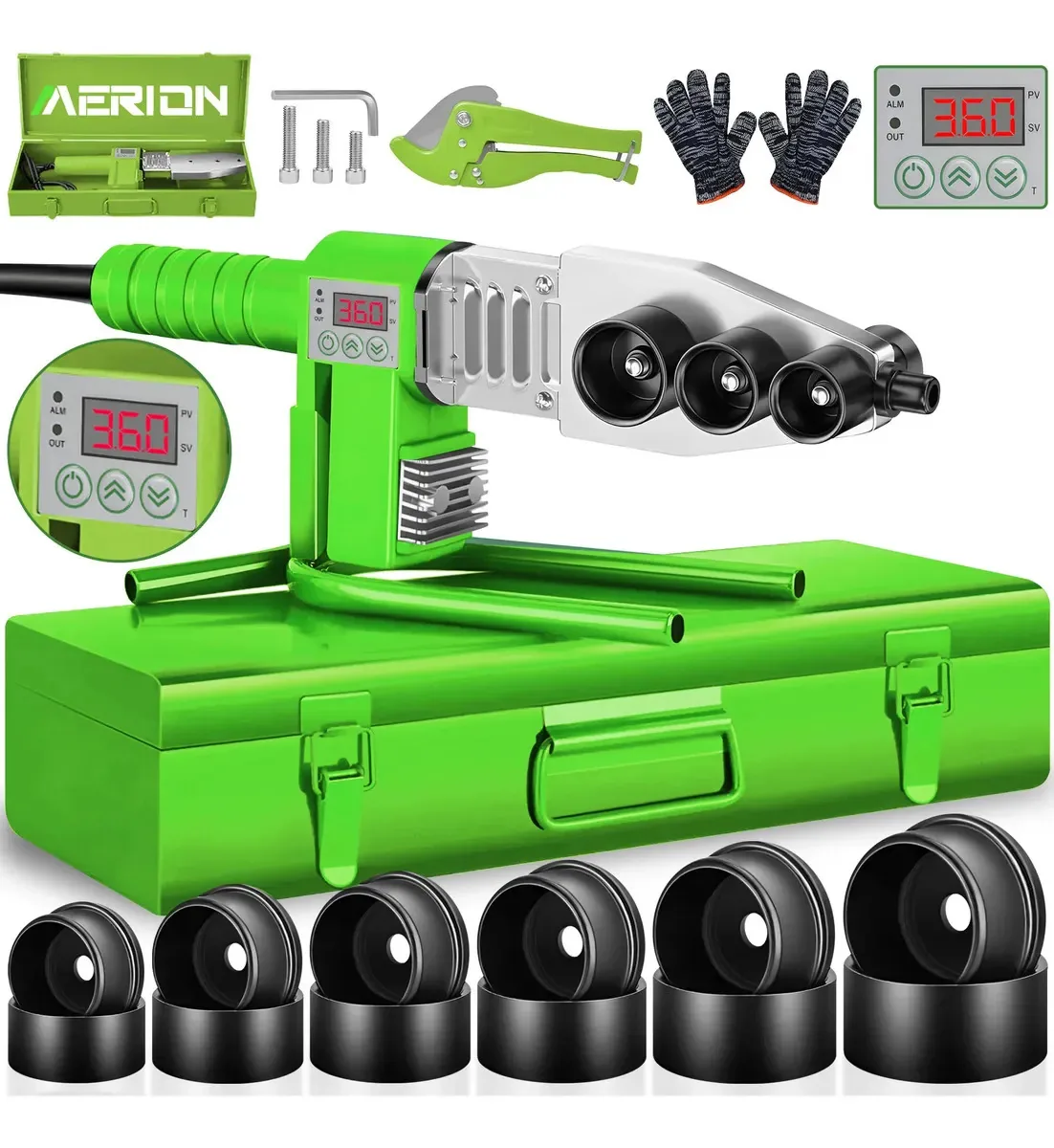 Kit de termofusor de 1200 w com tela digital e 6 dados (20-63 mm)