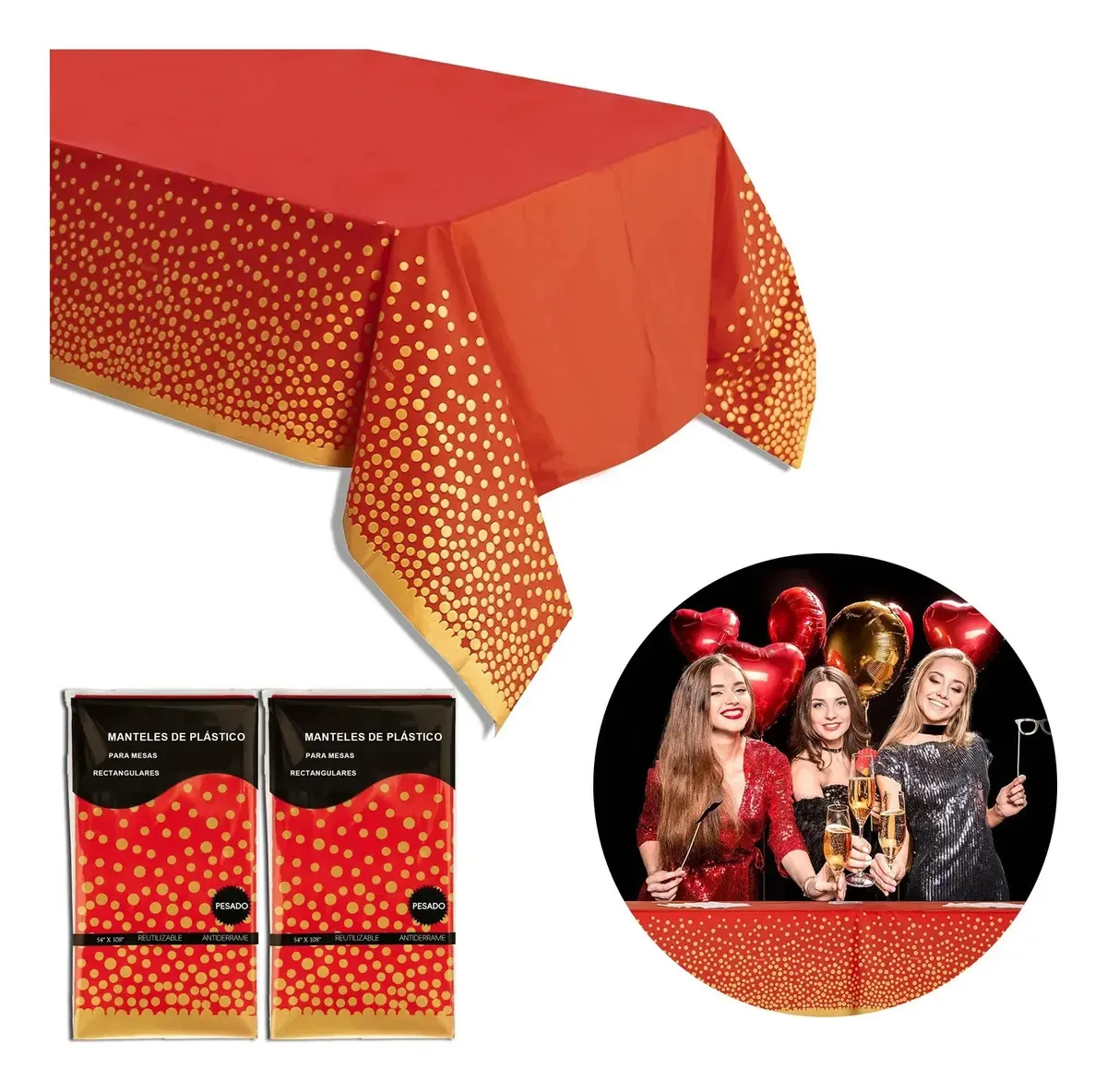 6 peças de plástico descartável impermeável, toalhas de mesa, cor: vermelho