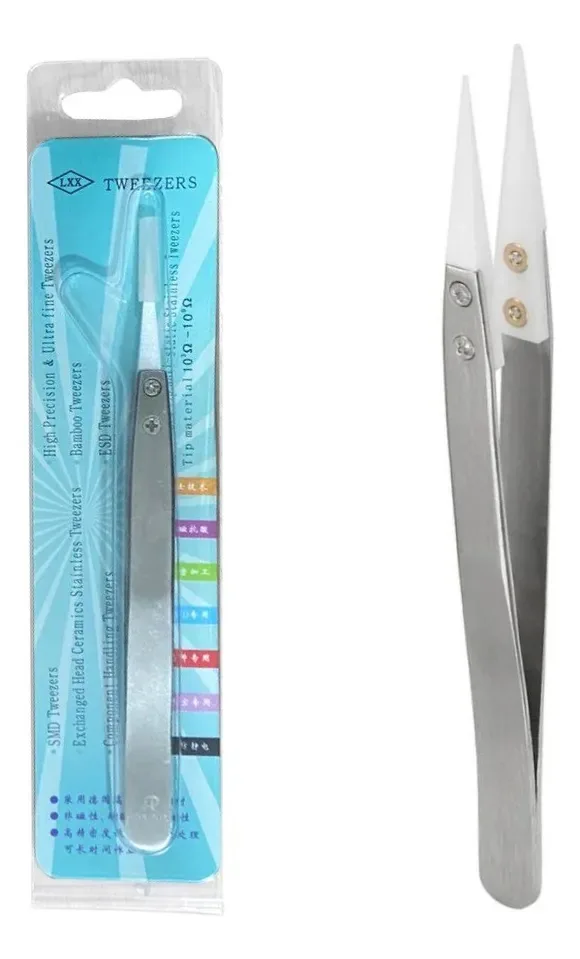 Pinça Ponta Ceramica De Aço Anti Estática Reto Tweezers