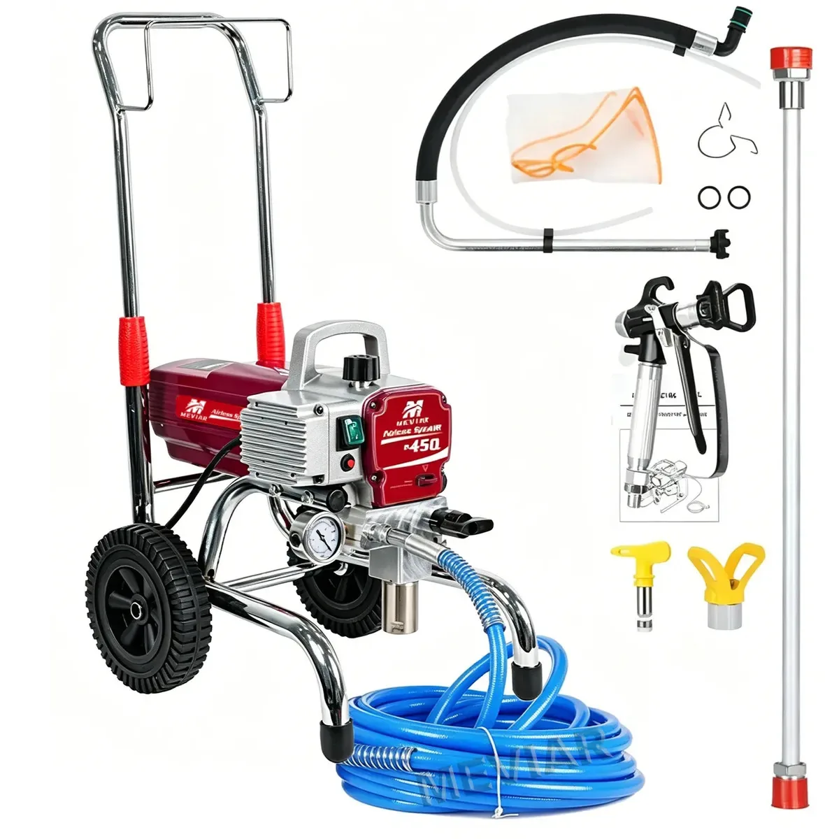 Equipamento de pintura sem ar Meviar 2300w 3300psi, máquina de pintura, equipamento de pintura sem ar elétrico industrial sem ar 450r, carrinho com rodas