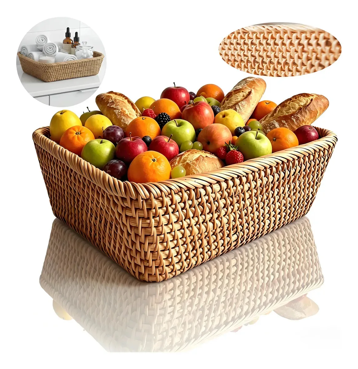 Cesta organizadora Caixa de armazenamento de vime, cestos organizadores decorativos Ratta, organizador de gavetas de mesa, organizador de cozinha, multiuso para banheiro, cozinha e quarto