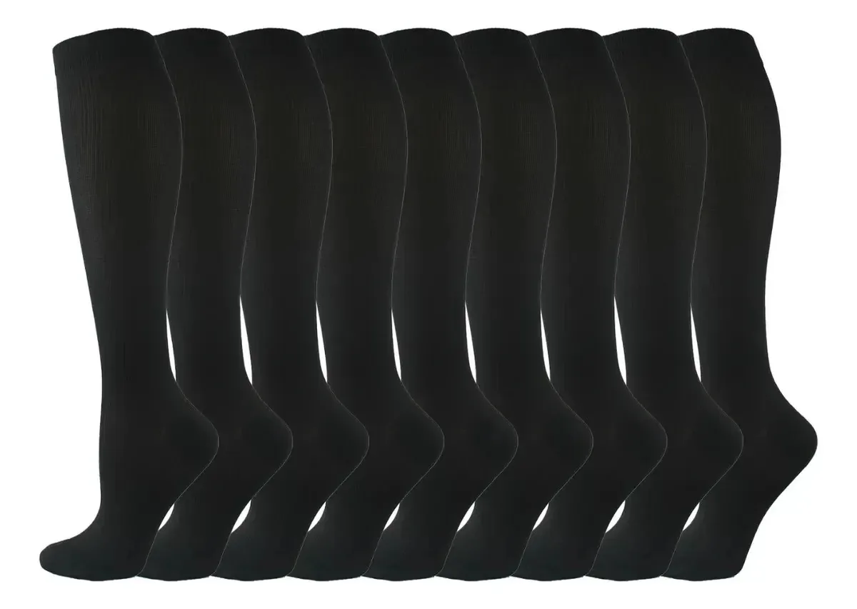 9 pares de meias de compressão, meias longas masculinas e femininas