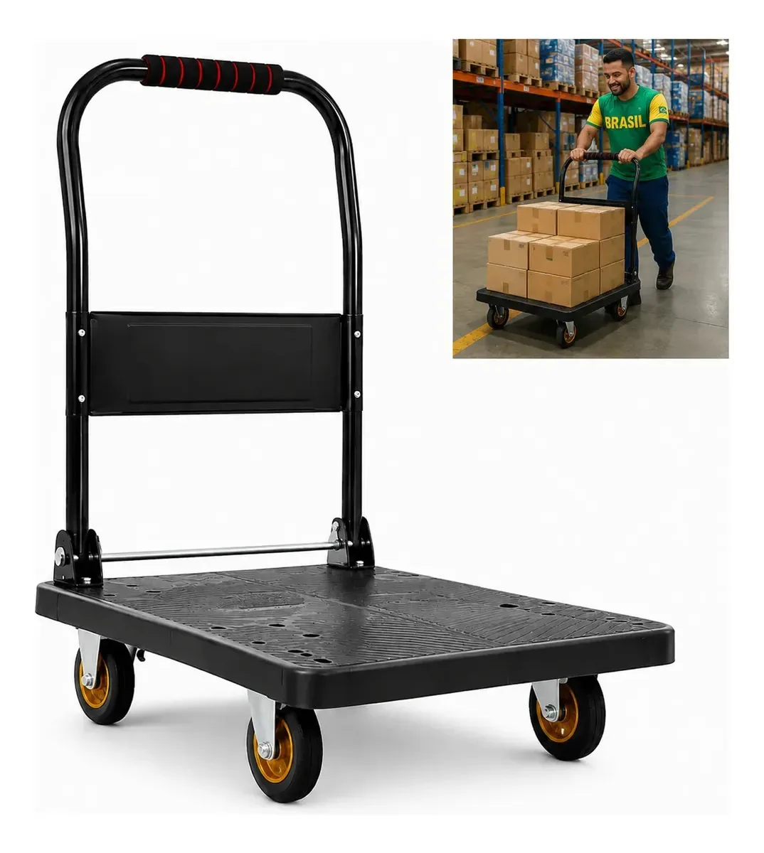 Carrinho Plataforma Dobrável Reforçado 500kg 90x60cm