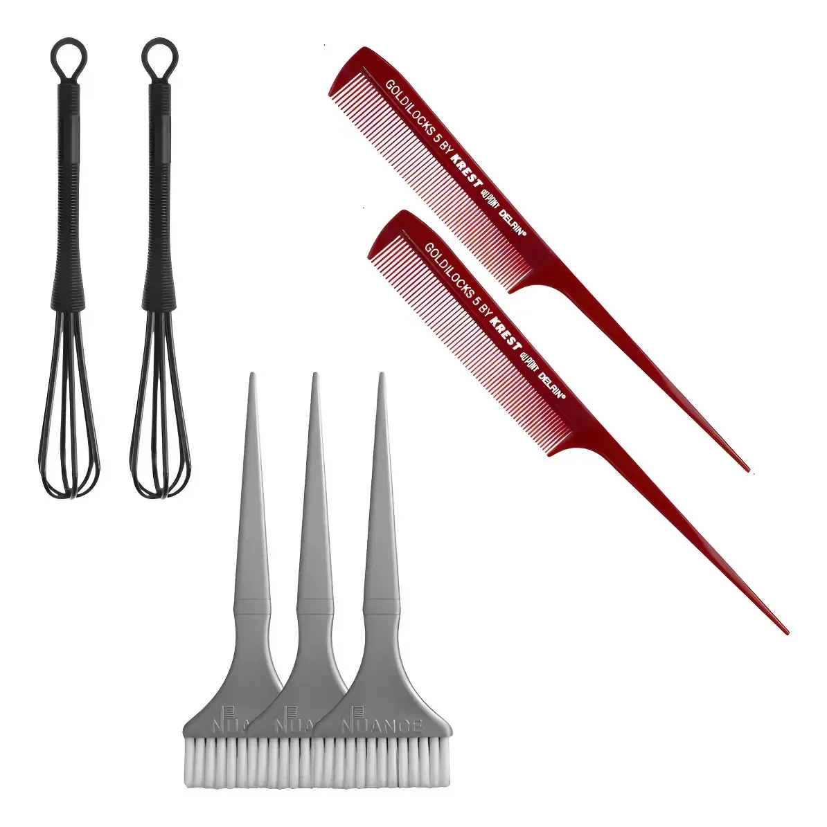 Kit para Salão Nuance: 2 Fues, 3 Pincéis e 2 Pentes Krest Profissional