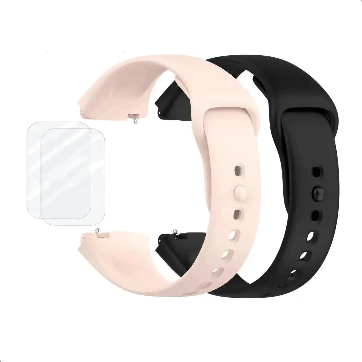 2 Pulseiras Para Xiaomi Redmi Watch 3 Active + 2 Películas Preto/rosa