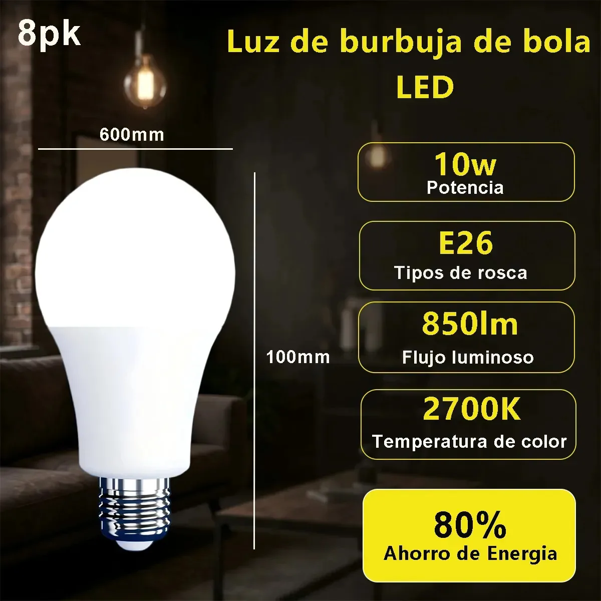 Refletor LED de 8 peças de 10 W E27/e26 Holofotes economizadores de energia Luz branca Luzes externas Iluminação interior doméstica