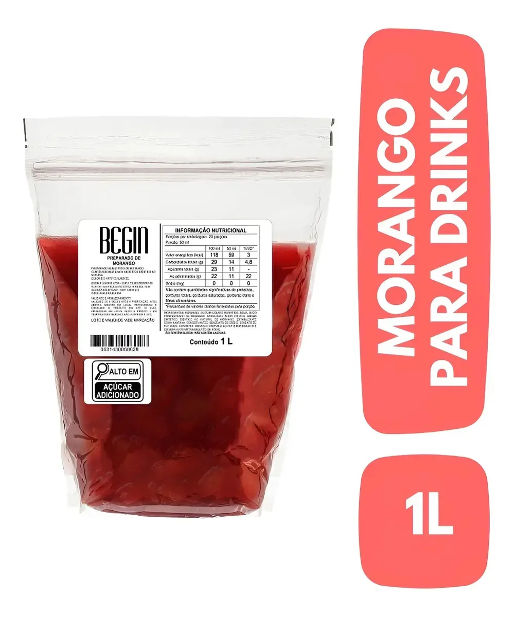 Polpa De Morango Com Pedaços Para Drinks 1 Litro
