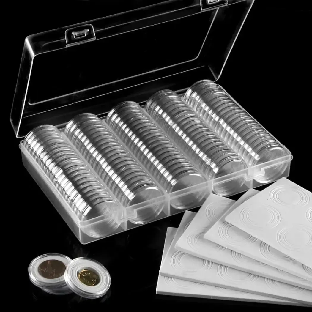 Pacote Frimoony de 2 cápsulas para moedas de 30 mm, com junta de espuma e caixa de armazenamento de plástico, para coleta de moedas