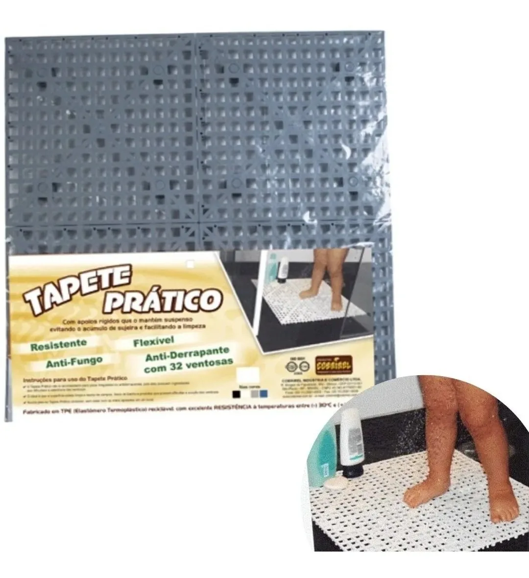 Tapete Para Box Com Ventosa Antiderrapante Cor Cinza