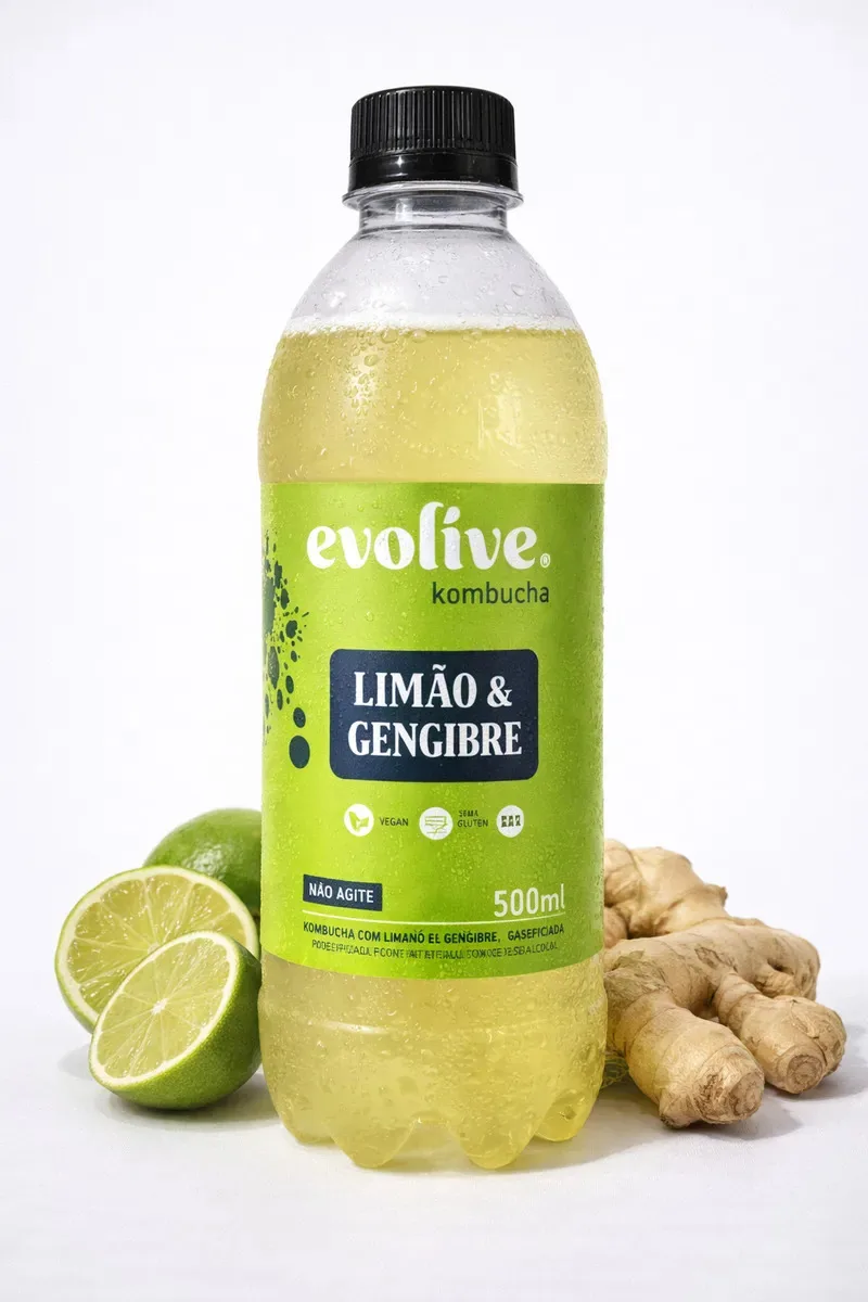 Evolive Kombucha Sabor Limão E Gengibre 500ml