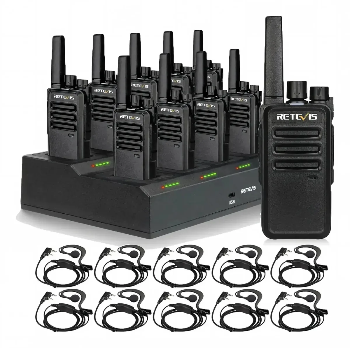 10 unidades de rádios Walkie Talkies Retevis Con Audífonos Cargador
