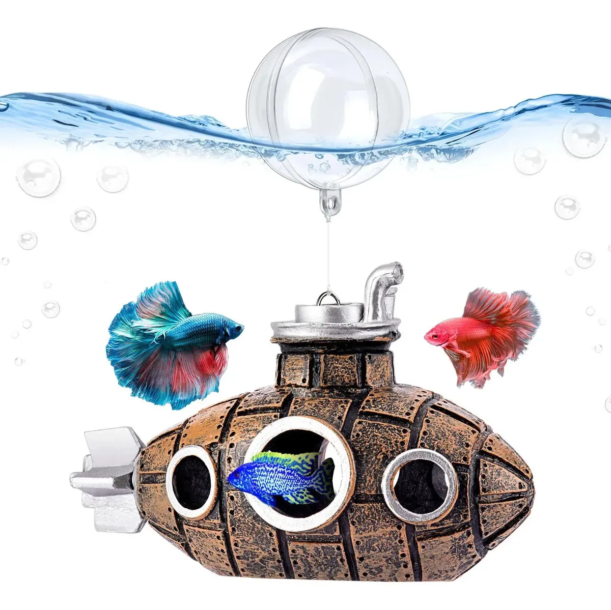 Decoração de aquário flutuante, pequena decoração retrô marrom