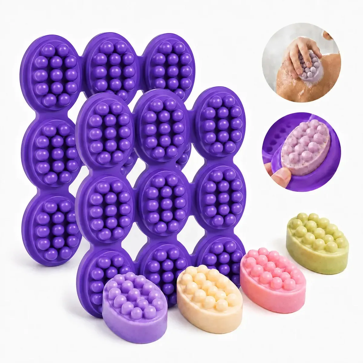 2 moldes flexíveis de silicone para massagem esfoliante terapêutica com sabonete artesanal, moldes resistentes reutilizáveis, ideais para fazer sabonetes, velas, barras de cuidados pessoais e...