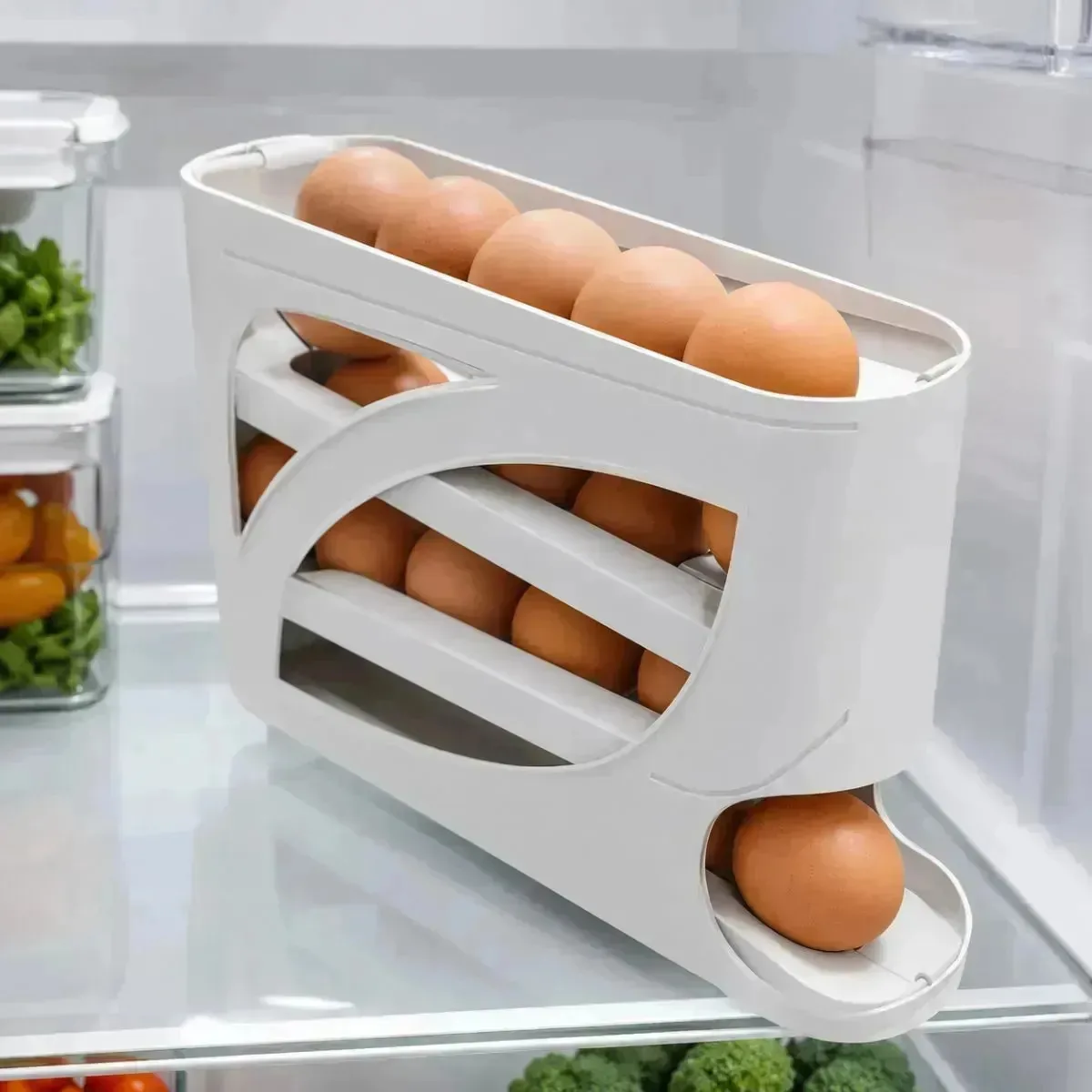 Dispenser Porta Ovos Rolante Organizador Geladeira Branco