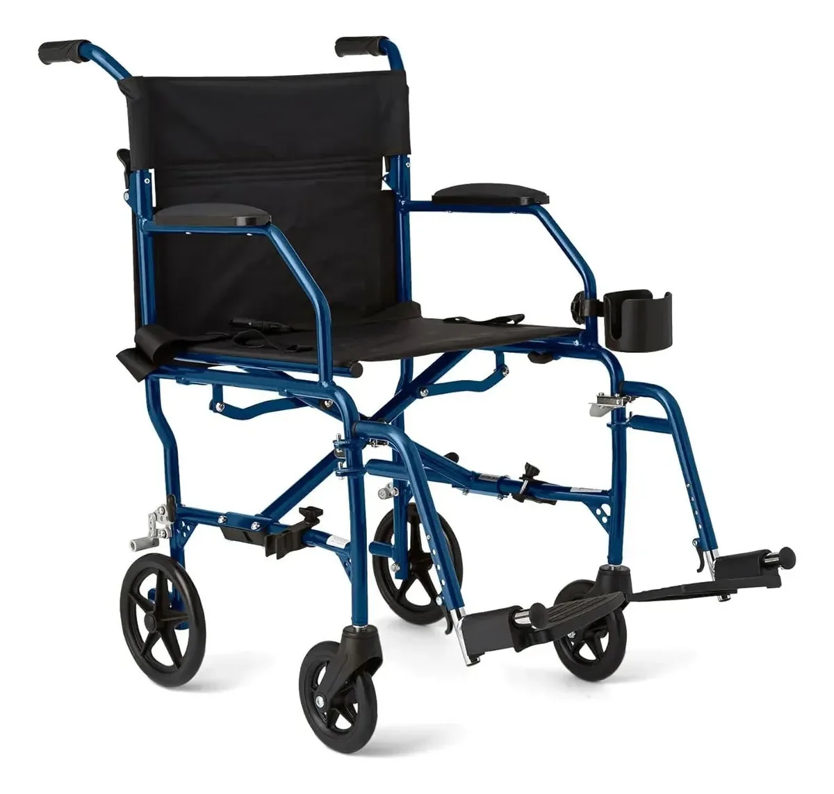 Cadeira de rodas ultraleve com grande assento azul dobrável