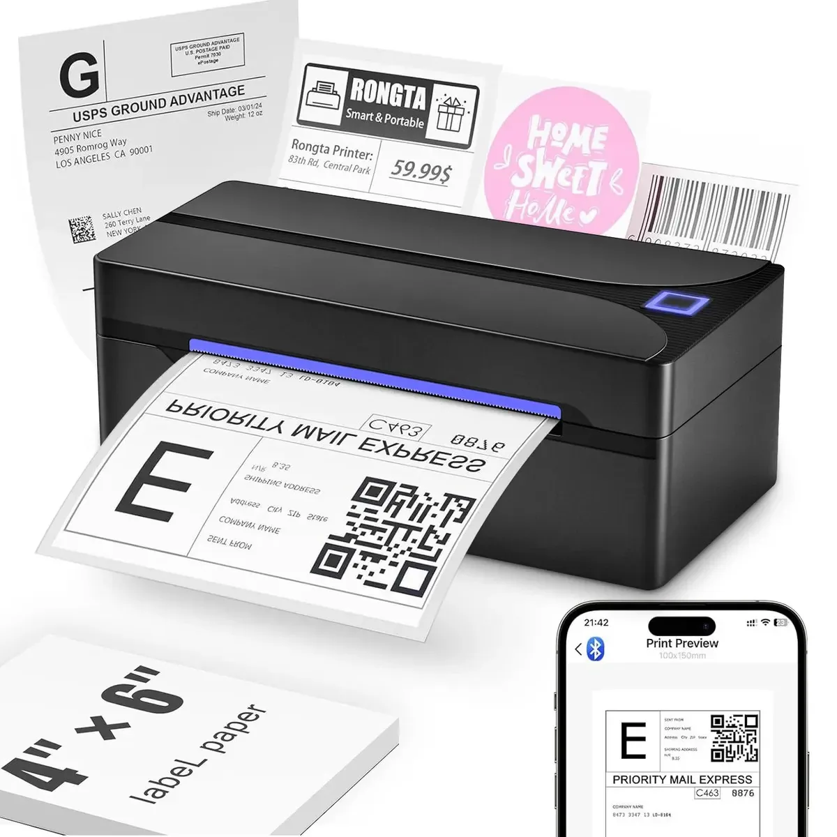 Impressora Kuiiyer 25-110 mm de etiquetas térmicas adesivas com USB e Bluetooth Suporte para estilos de etiquetas personalizadas para escritórios ou hogues, compatível com várias plataformas